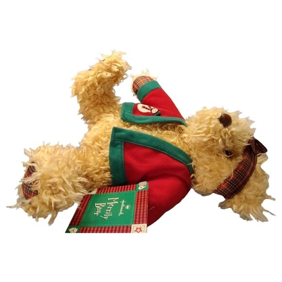 Hallmark Merrily Bear 10" Christmas Plush Plaid Original Tags Snowman Sweater - Picture 6 of 10